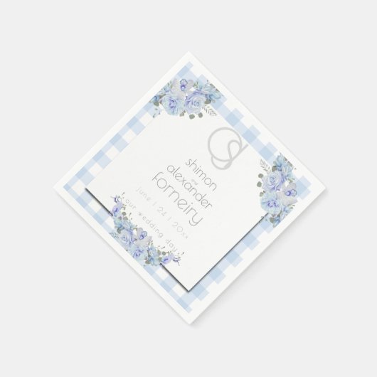 Serviette | Floral Monogram Blue Gingham (Ecke)