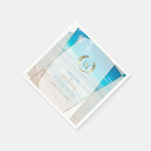 Serviette | Moderne Mongram Beach Wedding (Ecke)