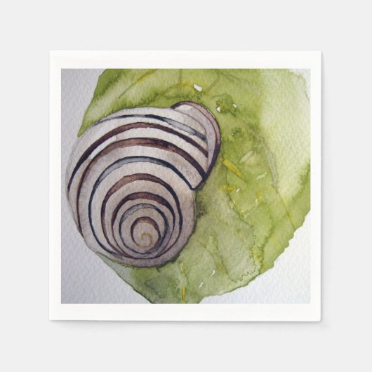 Serviette Papier Blatt und Schnecke im Aquarell (Vorderseite)