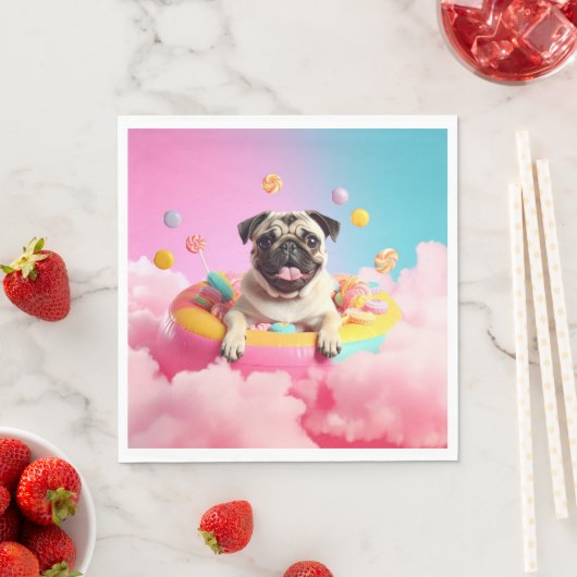 Serviette - Süßer Mops im Zuckerwattehimmel (Beispiel)