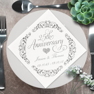 Servietten aus Papier zum 25. silbernen Hochzeitst