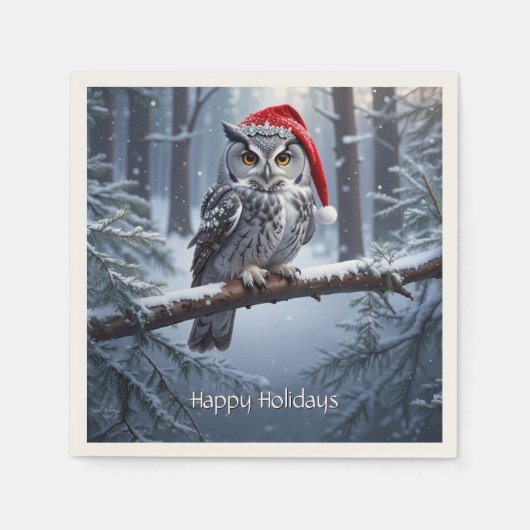 Servietten mit Eule und Weihnachtsmannmütze (Vorderseite)