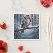 Servietten mit Eule und Weihnachtsmannmütze (Beispiel)