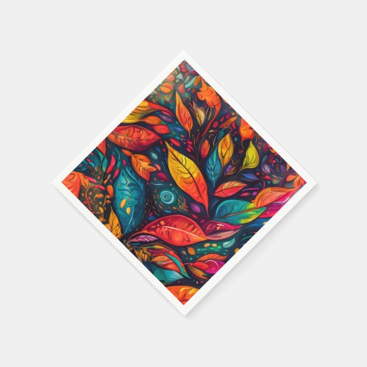 Servietten mit  farbenfrohem Blättermotiv (Ecke)