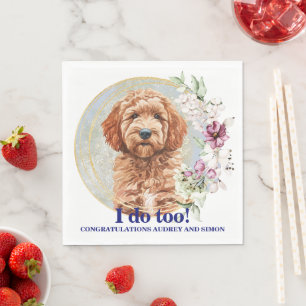 Servietten mit Goldendoodle-Hund-Hochzeitsfoto