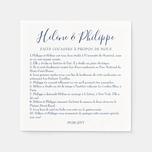 Serviettes De Cocktail De Mariage Bleu Marin Serviette (Vorderseite)