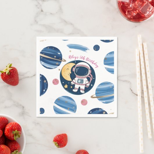 Servilleta De Papel Cumpleaños Astronauta PinkBlue Serviette (Beispiel)