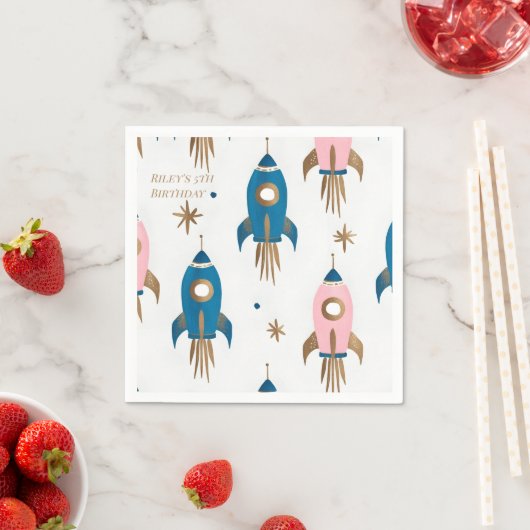 Servilleta De Papel Cumpleaños Cohetes Pink Blue  Serviette (Beispiel)