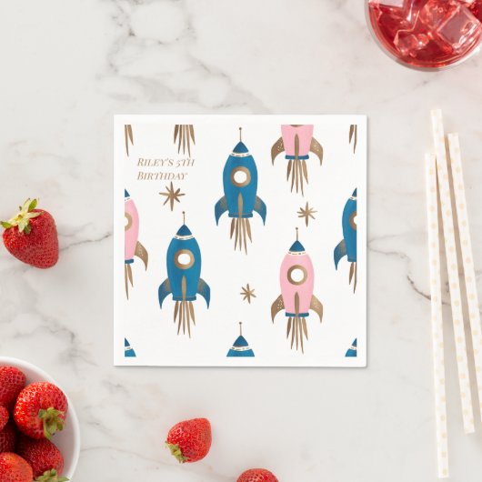 Servilleta De Papel Cumpleaños Cohetes Pink Blue Serviette (Beispiel)