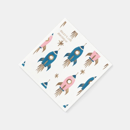 Servilleta De Papel Cumpleaños Cohetes Pink Blue  Serviette (Ecke)