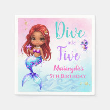 Servilletas De Papel Afro Red Hair Mermaid Birthda