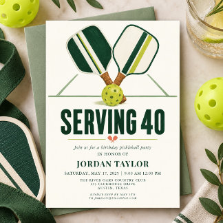 Serving 40 Pickleball 40. Geburtstagsfeier Einladung