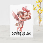 Serving Up Love Valentine Vintage Cherub Heart  Karte (Gelbe Blume)