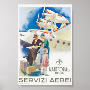 Servizi Aerei Ala Littoria Vintage Poster 1937