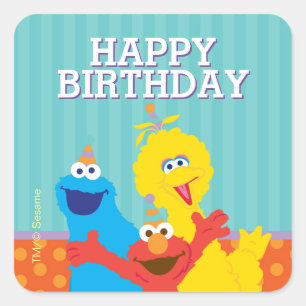 Sesame Pals Birthday Pattern Quadratischer Aufkleber