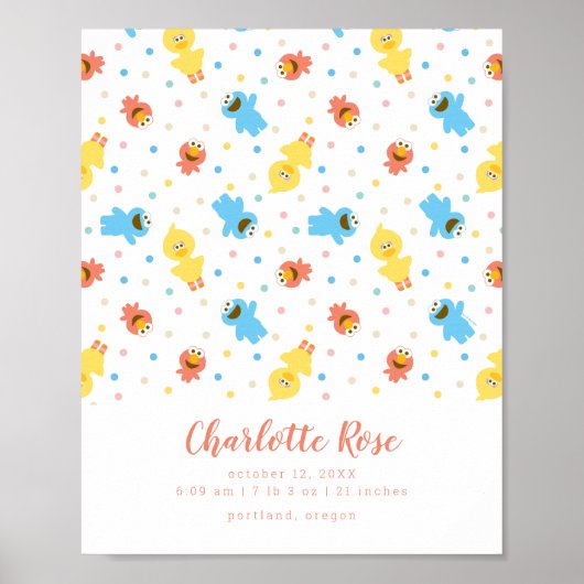 Sesame Pals White Polka Dot Birth Stats Poster (Vorne)