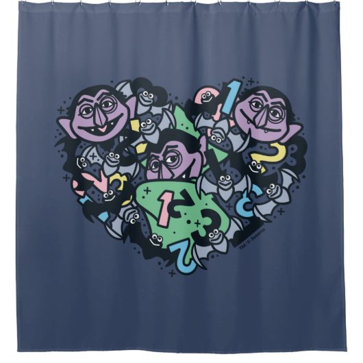 Sesame Sesame | Count von Count Doodle Heart Duschvorhang (Vorderseite)
