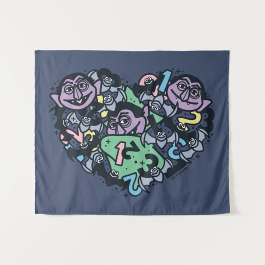 Sesame Sesame | Count von Count Doodle Heart Wandteppich (Vorderseite (Horizontal))