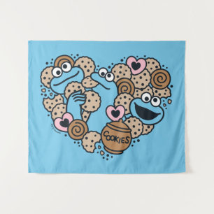 Sesame Sesame Krümelmonster-Doodle-Herz Wandteppich