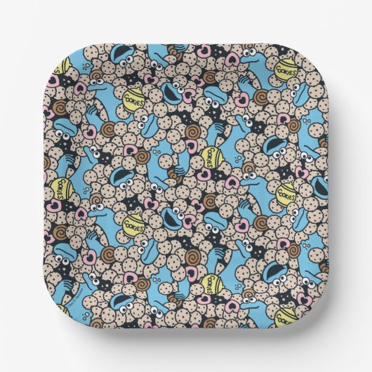 Sesame Sesame | Krümelmonster-Doodle-Muster Pappteller (Vorderseite)