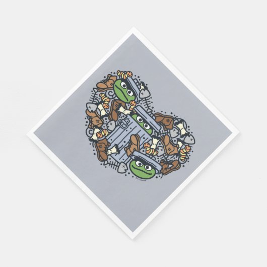 Sesame Sesame | Oscar the Grouch Doodle Heart Serviette (Ecke)