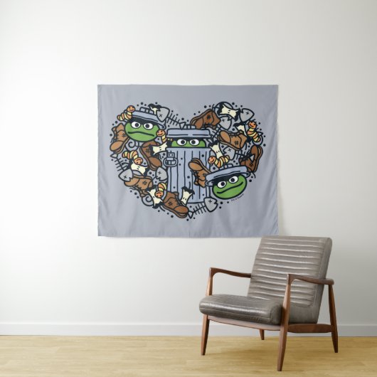 Sesame Sesame | Oscar the Grouch Doodle Heart Wandteppich (Beispiel (Horizontal))