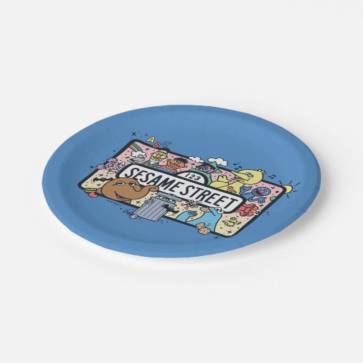 Sesame Sesame | Sesame Pals Doodle Sign Pappteller (Schrägansicht)