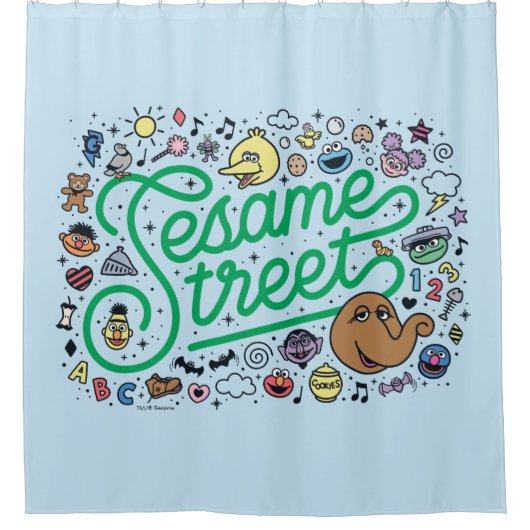 Sesame Sesame | Sesame Street Green Doodle Script Duschvorhang (Vorderseite)