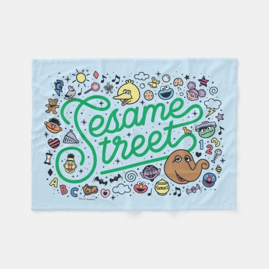 Sesame Sesame | Sesame Street Green Doodle Script Fleecedecke (Vorderseite (Horizontal))