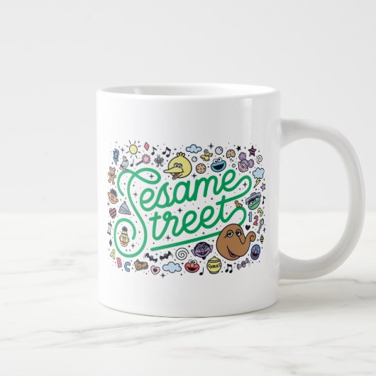 Sesame Sesame | Sesame Street Green Doodle Script Jumbo-Tasse (Rechts)