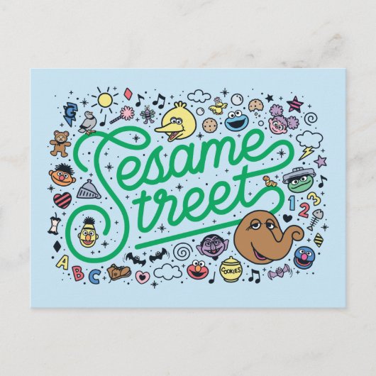 Sesame Sesame | Sesame Street Green Doodle Script Postkarte (Vorderseite)
