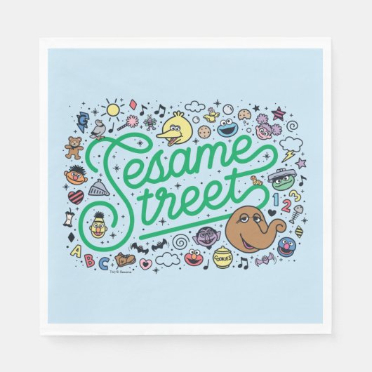 Sesame Sesame | Sesame Street Green Doodle Script Serviette (Vorderseite)