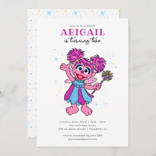 Sesame Street Abby Cadabby Glitzern Birthday Einladung (Vorne/Hinten)