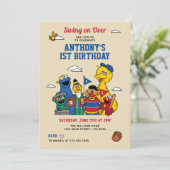 Sesame Street Baseball Birthday Einladung (Stehend Vorderseite)