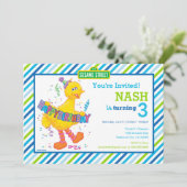 Sesame Street Big Bird Blue Strip Geburtstag Einladung (Stehend Vorderseite)