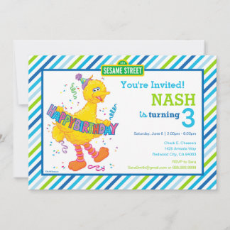 Sesame Street Big Bird Blue Strip Geburtstag Einladung