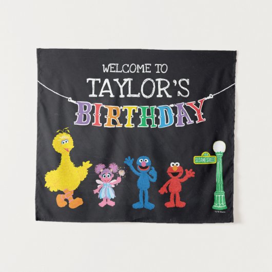 Sesame Street Chalkboard Geburtstag Willkommen Wandteppich (Vorderseite (Horizontal))