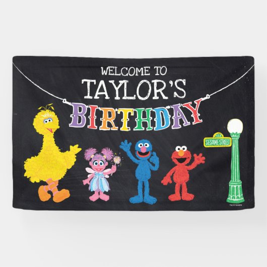 Sesame Street Chalkboard Rainbow Birthday Willkomm Banner (Horizontal)
