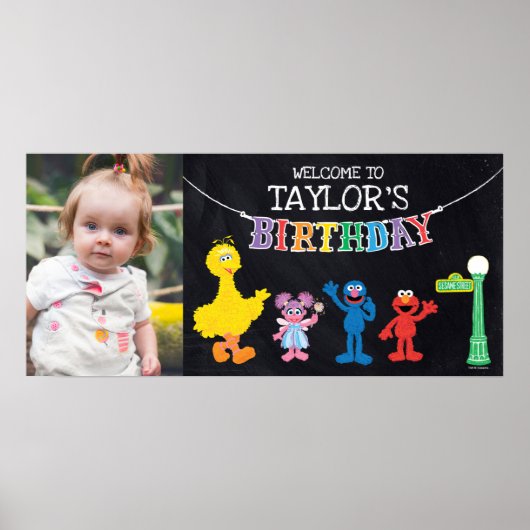 Sesame Street Chalkboard Rainbow Birthday Willkomm Poster (Vorne)