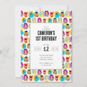 Sesame Street Character Fun & Pattern Birthday Einladung (Vorderseite)