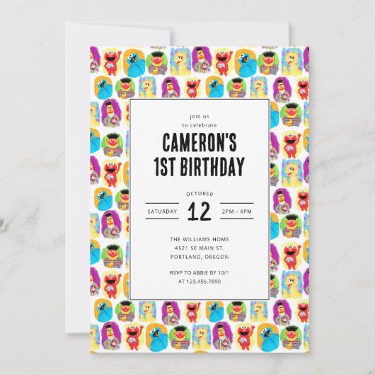 Sesame Street Character Fun & Pattern Birthday Einladung (Vorderseite)