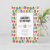 Sesame Street Character Fun & Pattern Birthday Einladung (Stehend Vorderseite)