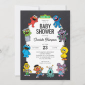 Sesame Street Characters Chalkboard Baby Shower Einladung (Vorderseite)