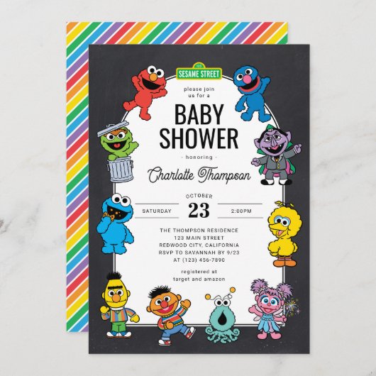Sesame Street Characters Chalkboard Baby Shower Einladung (Vorne/Hinten)