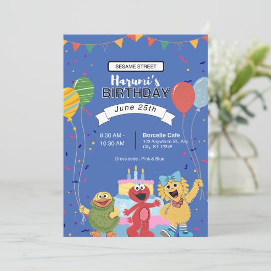 Sesame Street Characters Chalkboard Baby Shower Einladung (Stehend Vorderseite)