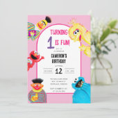 Sesame Street Characters First Birthday Party Einladung (Stehend Vorderseite)