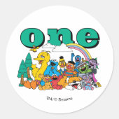 Sesame Street Characters & Street Sign Birthday Cl Runder Aufkleber (Vorderseite)