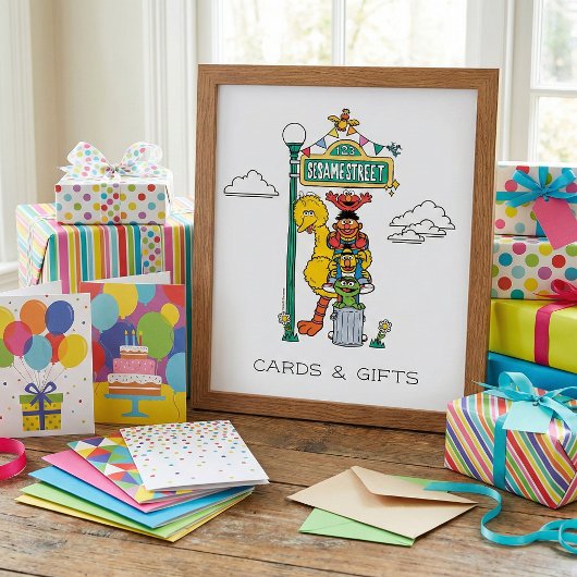 Sesame Street Characters & Street Sign Poster