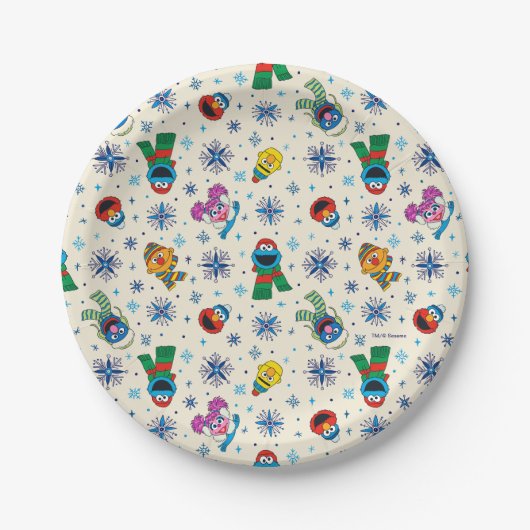 Sesame Street Christmas Snowflake Pattern Pappteller (Vorderseite)