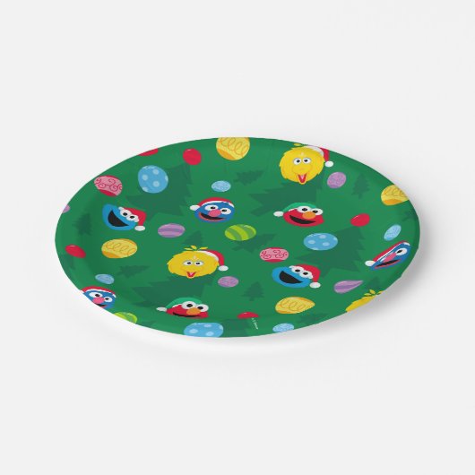 Sesame Street Christmas Tree Pattern Pappteller (Schrägansicht)